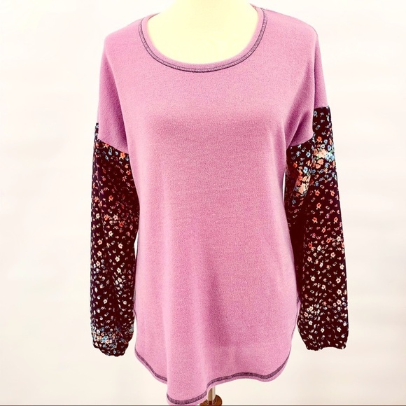 Twenty Second Mixed Material Baloon Sleeve Top Med - Picture 1 of 8